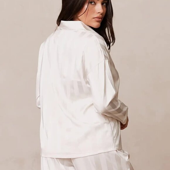 Lounge Striped Satin Pajama Set in "Pearl" - Picture 2 of 16